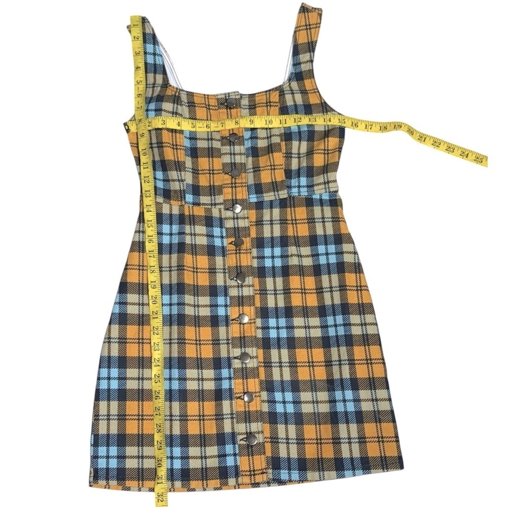 Urban Outfitters aqua blue yellow plaid denim 90’s Clueless Mini Dress Size 4 - Picture 6 of 9